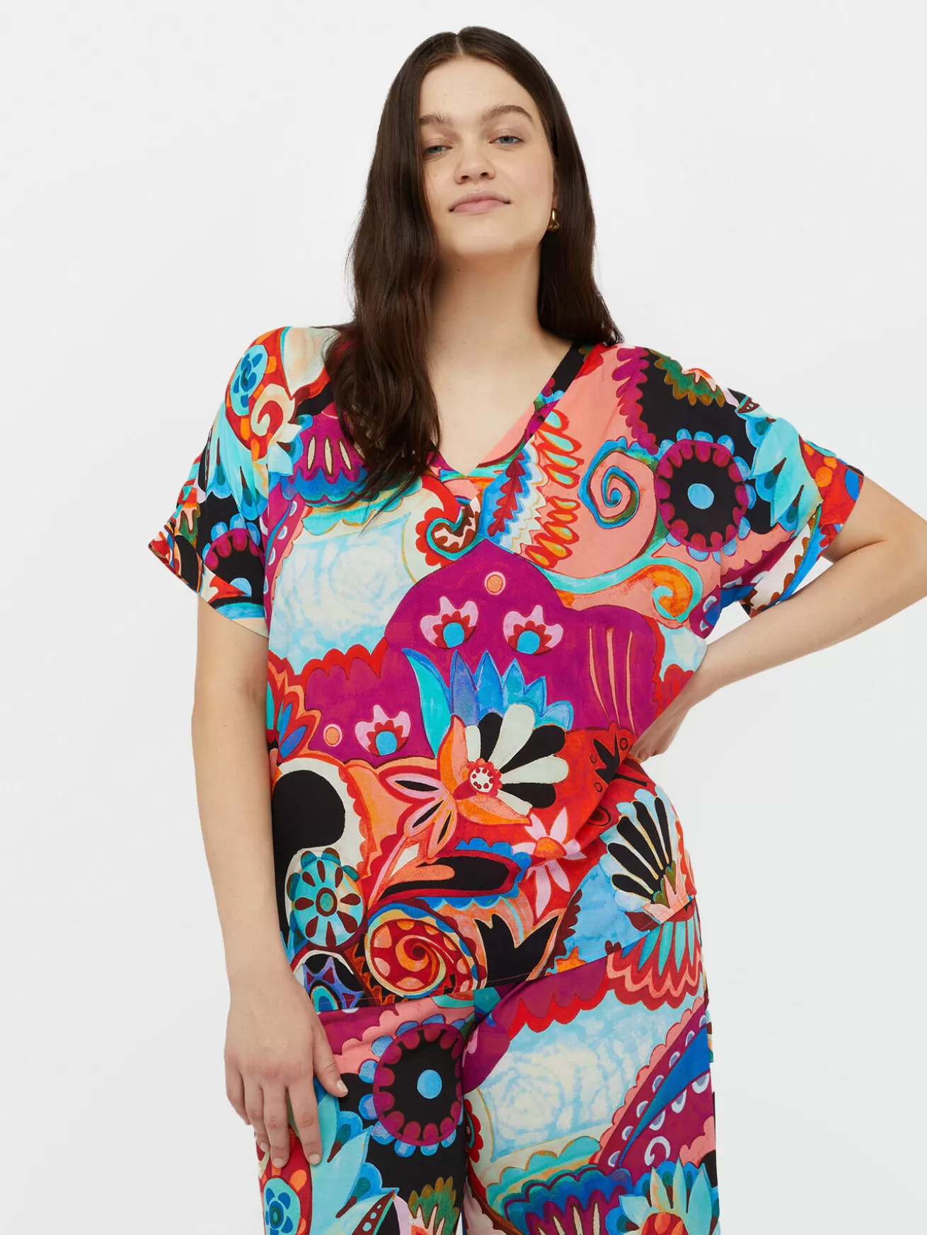 Flash Sale Fiorella Rubino Blusa Multicolor Con Viscosa LENZING™ ECOVERO™ Fucsia