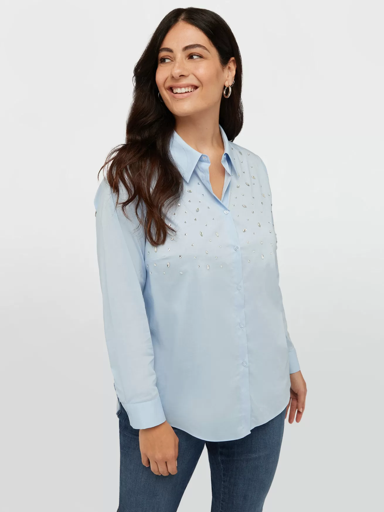 Clearance Fiorella Rubino Camicia Ricamata Con Strass Azzurro