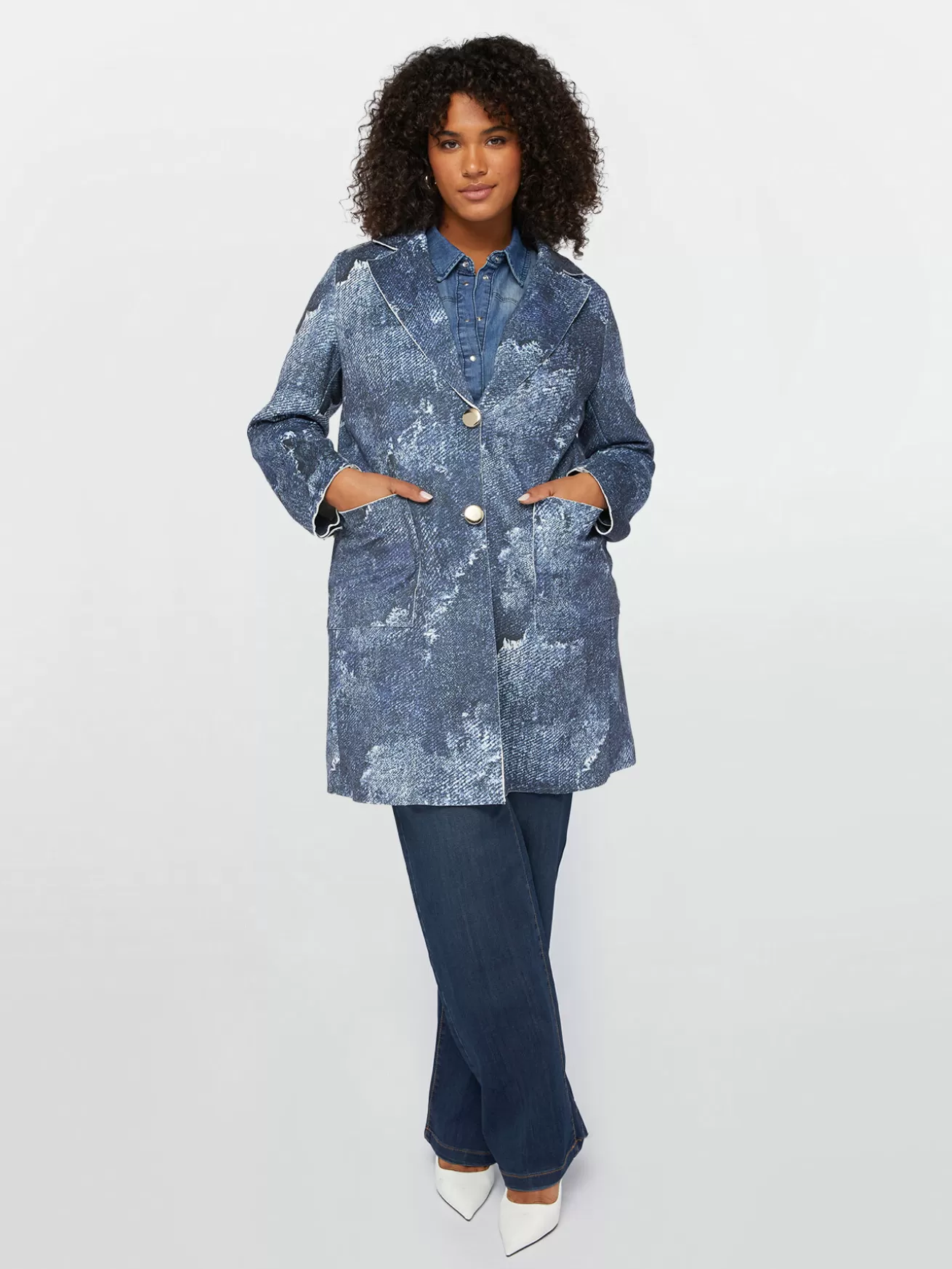 Best Sale Fiorella Rubino Cappotto Leggero Stampato Effetto Denim Blu