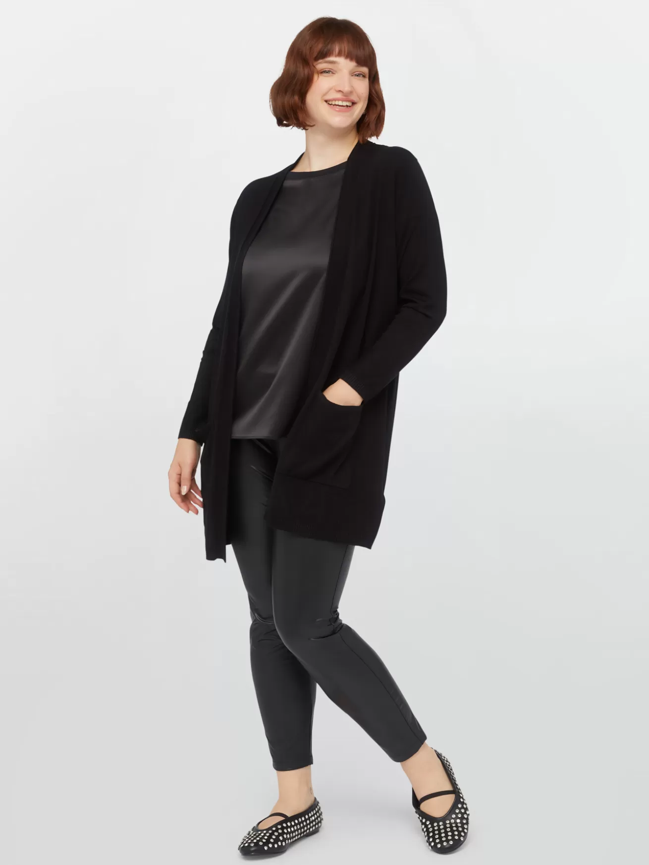 Sale Fiorella Rubino Cardigan Lungo Aperto Davanti Nero