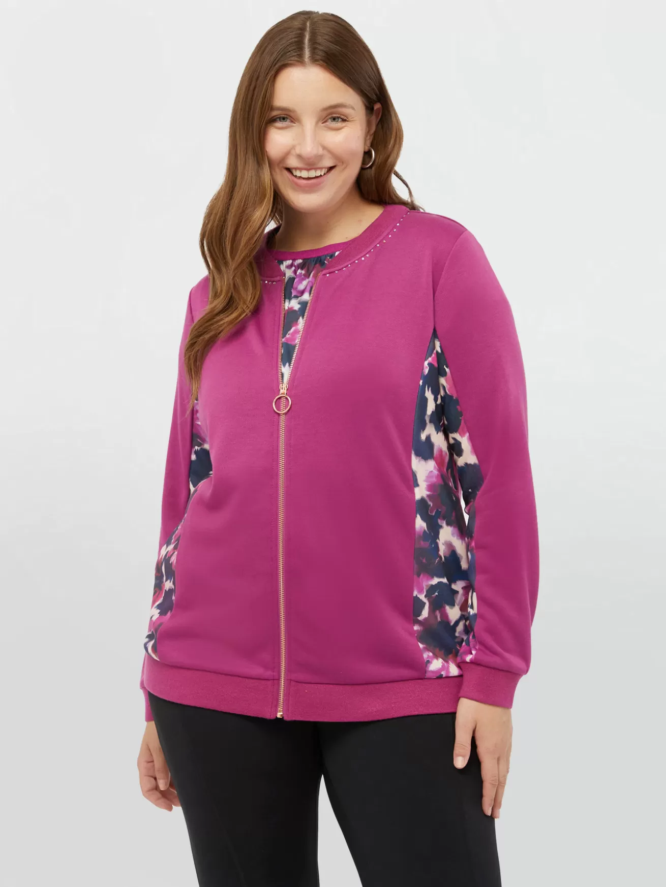 New Fiorella Rubino Felpa Con Inserti Stampati E Dettagli Luminosi Fucsia