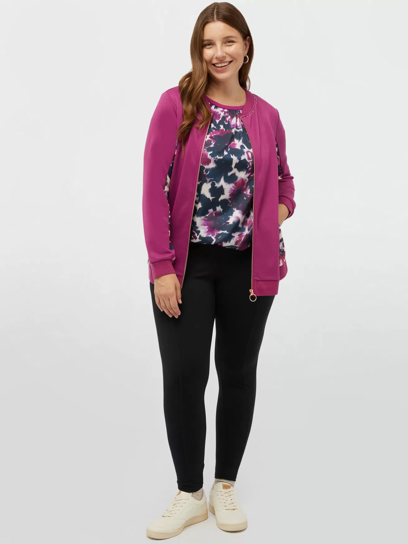 New Fiorella Rubino Felpa Con Inserti Stampati E Dettagli Luminosi Fucsia
