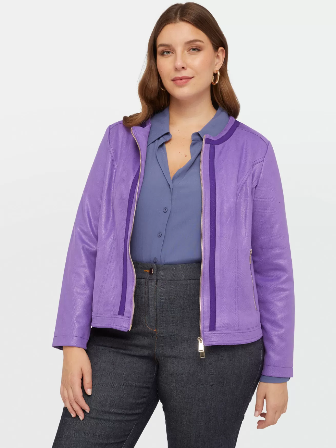 Outlet Fiorella Rubino Giacca Biker Con Dettagli Lurex Viola