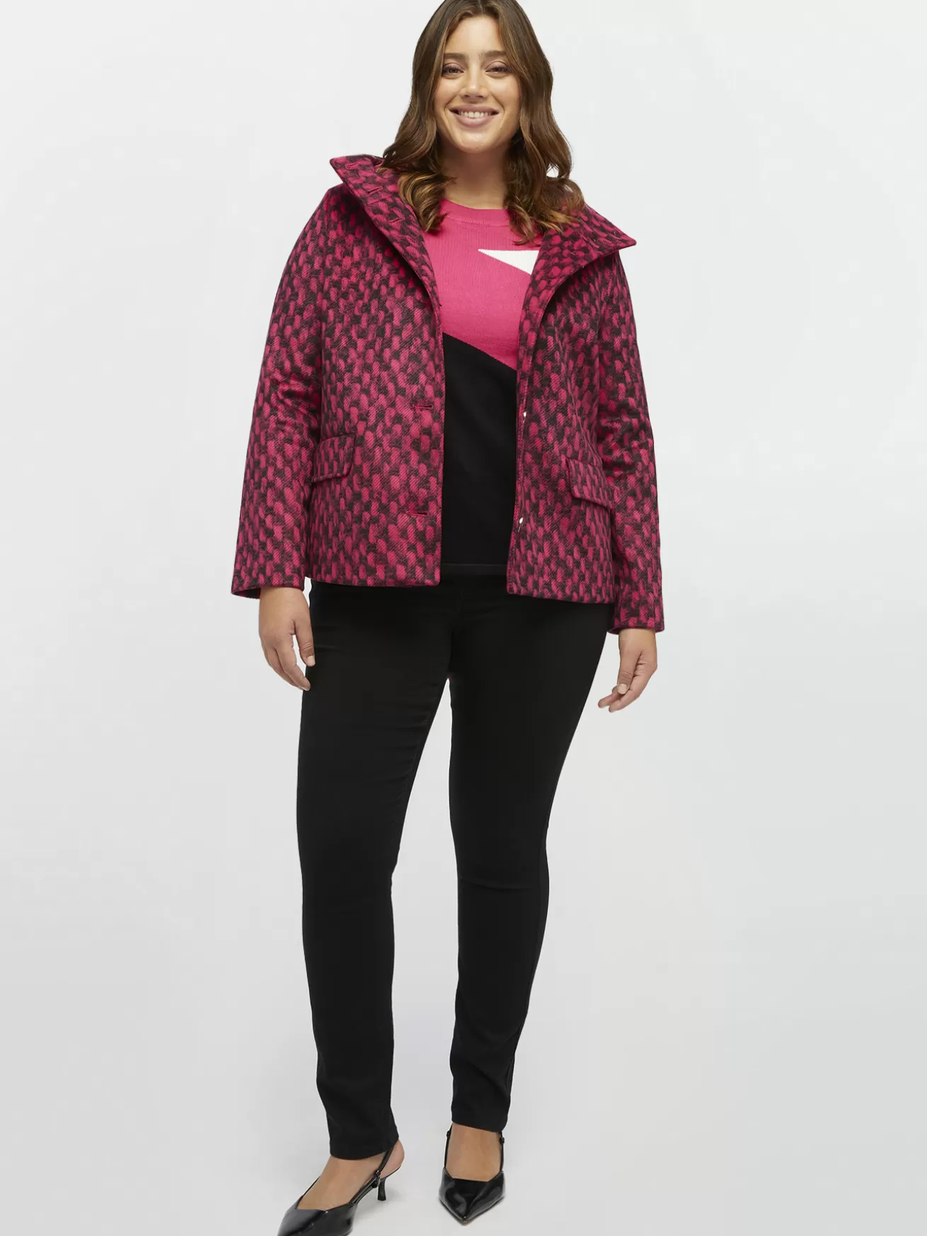 Fashion Fiorella Rubino Giaccone Bicolor Con Cappuccio Fucsia