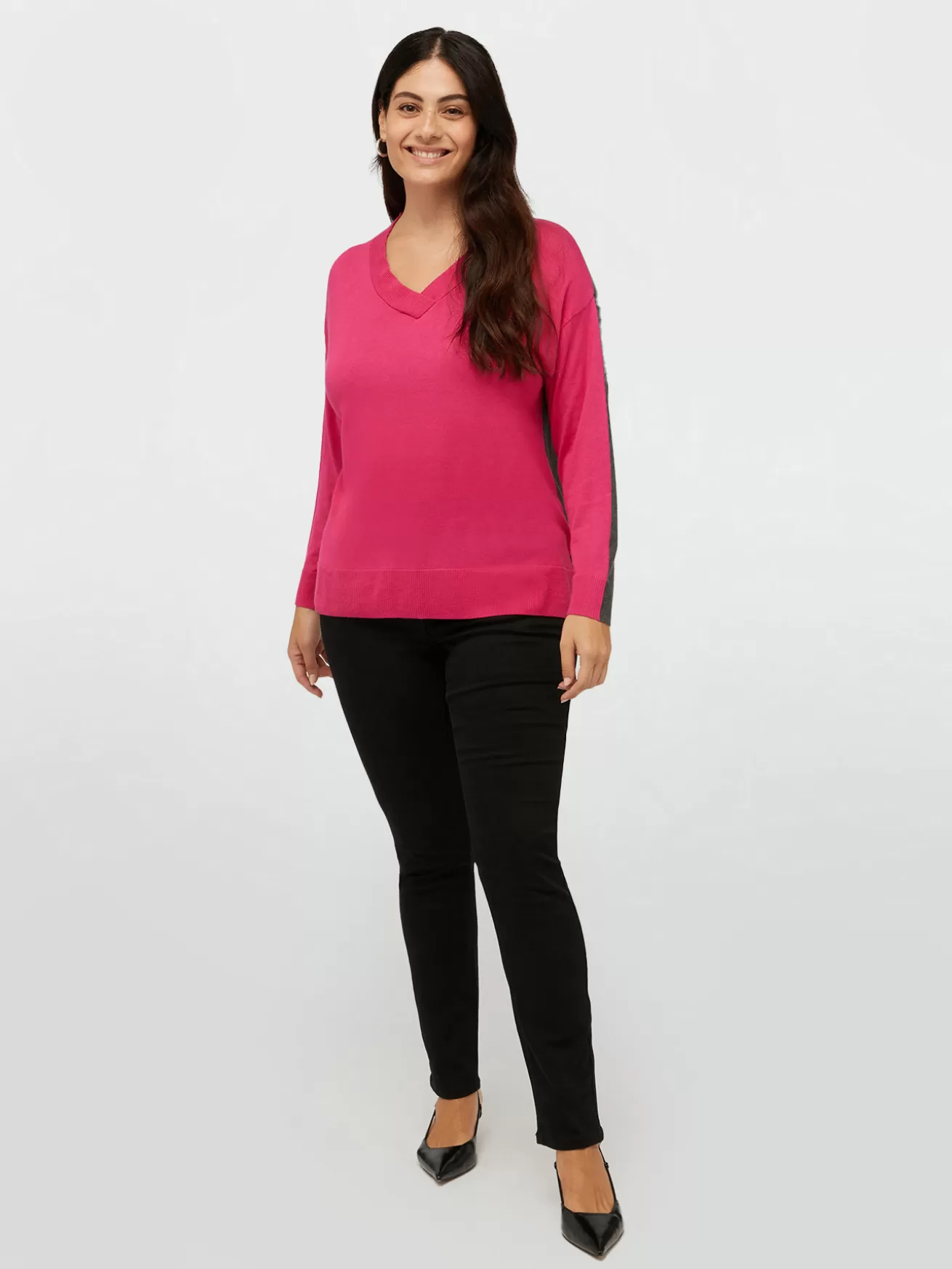 Online Fiorella Rubino Maglia Bicolor Con Scollo A V Fucsia
