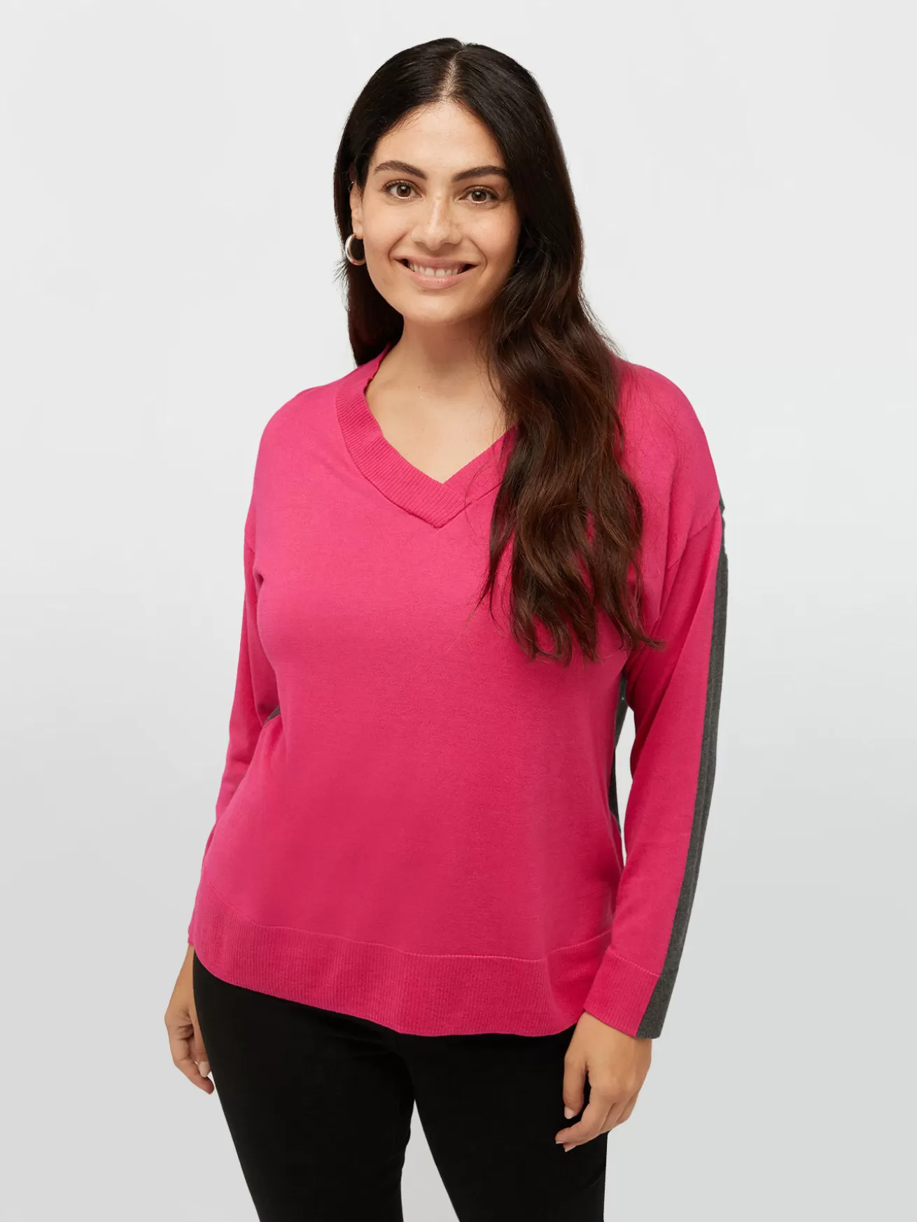 Online Fiorella Rubino Maglia Bicolor Con Scollo A V Fucsia