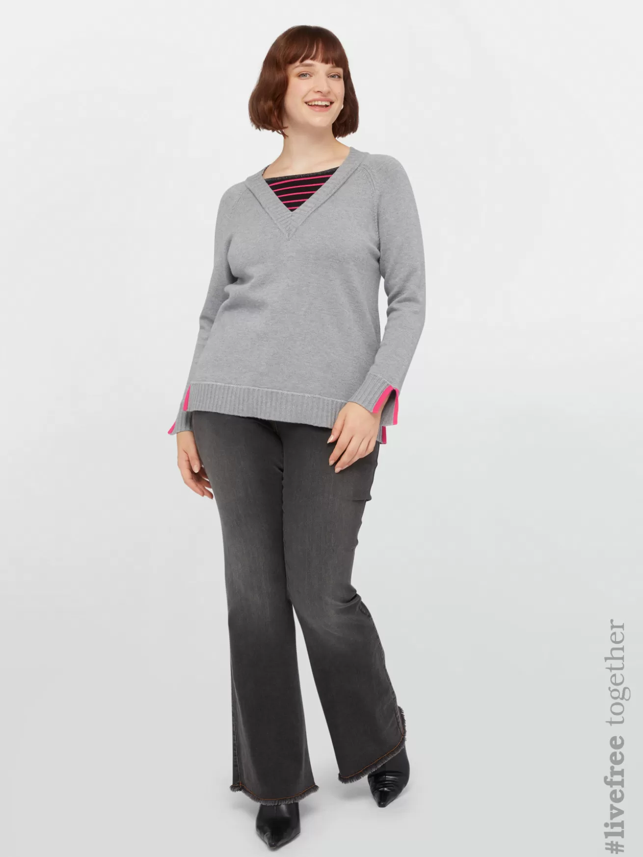 Discount Fiorella Rubino Maglia In Viscosa LENZING™ ECOVERO™ Con Dettaglio A Righe Grigio