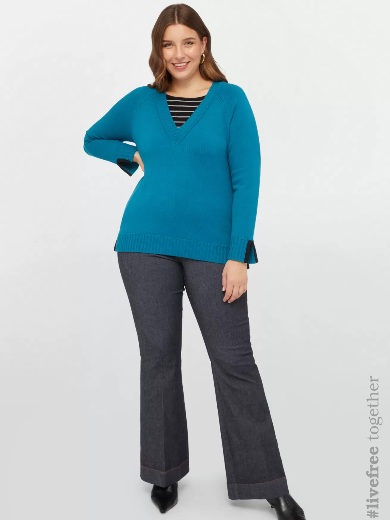 Cheap Fiorella Rubino Maglia In Viscosa LENZING™ ECOVERO™ Con Dettaglio A Righe Ottanio