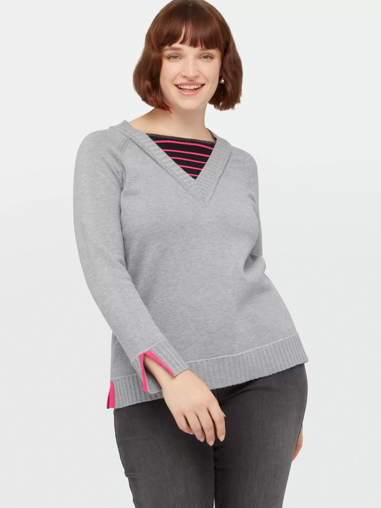 Discount Fiorella Rubino Maglia In Viscosa LENZING™ ECOVERO™ Con Dettaglio A Righe Grigio