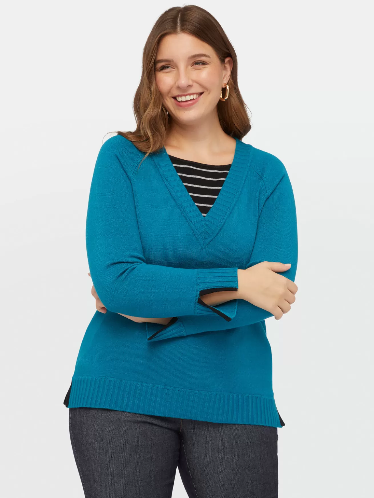 Cheap Fiorella Rubino Maglia In Viscosa LENZING™ ECOVERO™ Con Dettaglio A Righe Ottanio