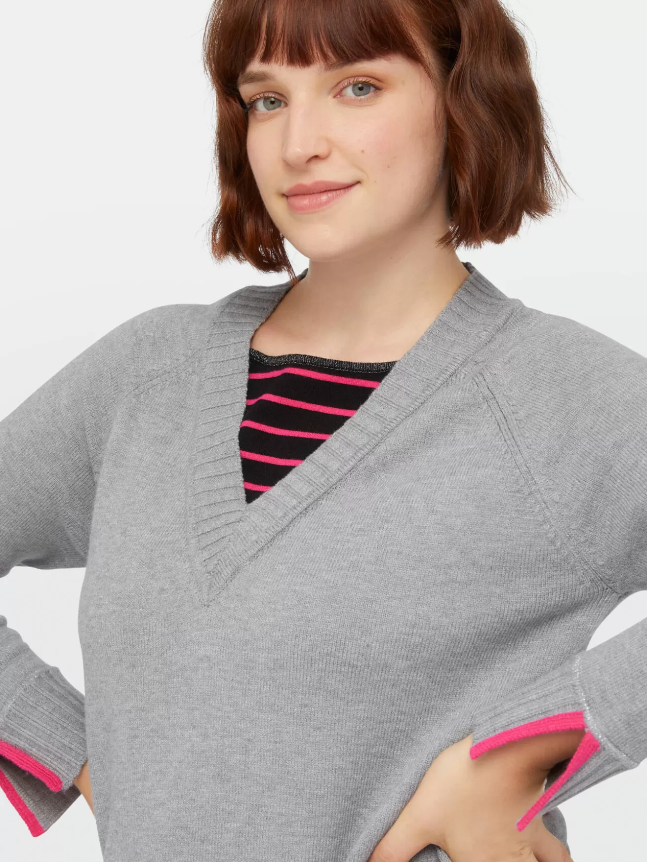 Discount Fiorella Rubino Maglia In Viscosa LENZING™ ECOVERO™ Con Dettaglio A Righe Grigio
