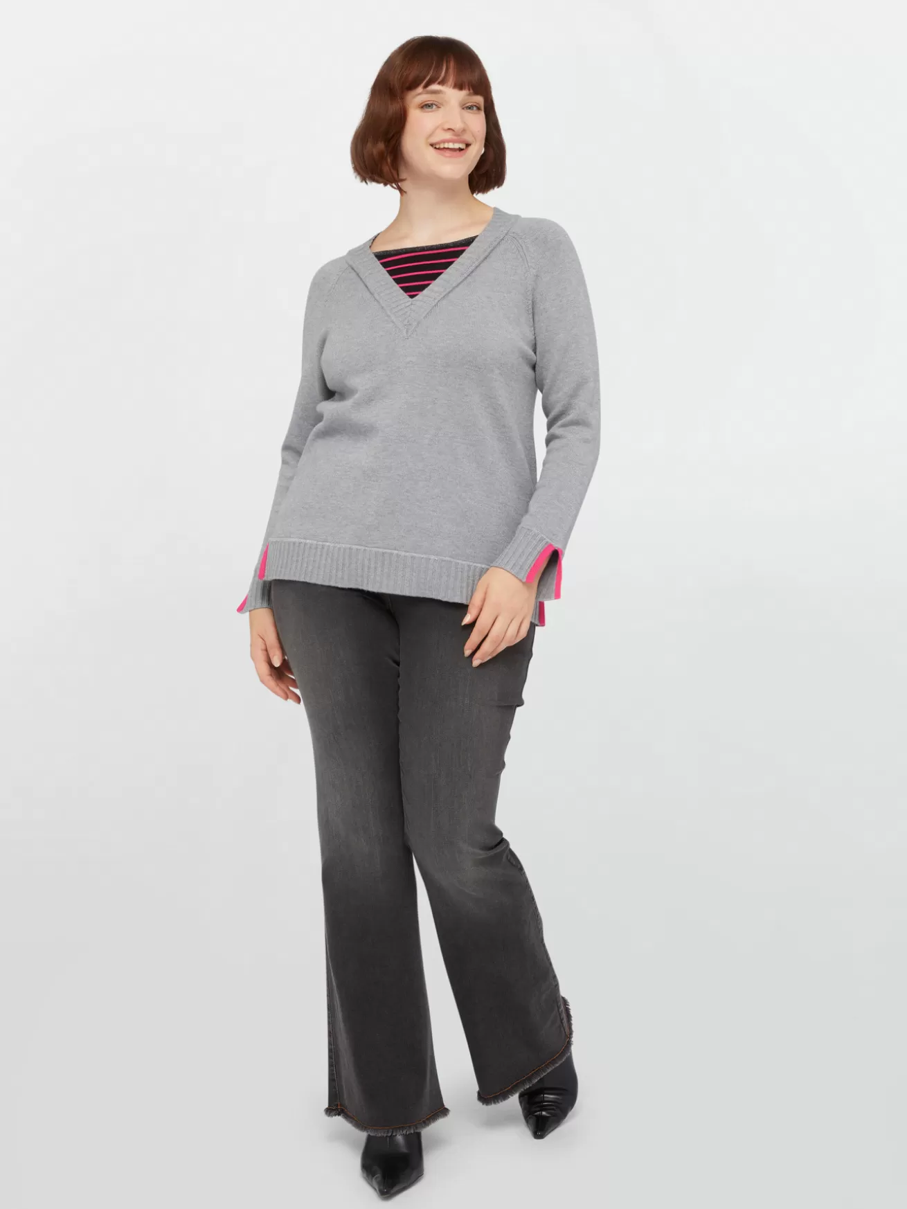 Discount Fiorella Rubino Maglia In Viscosa LENZING™ ECOVERO™ Con Dettaglio A Righe Grigio