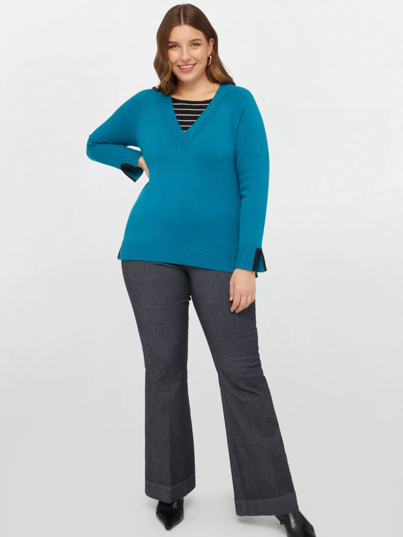 Cheap Fiorella Rubino Maglia In Viscosa LENZING™ ECOVERO™ Con Dettaglio A Righe Ottanio