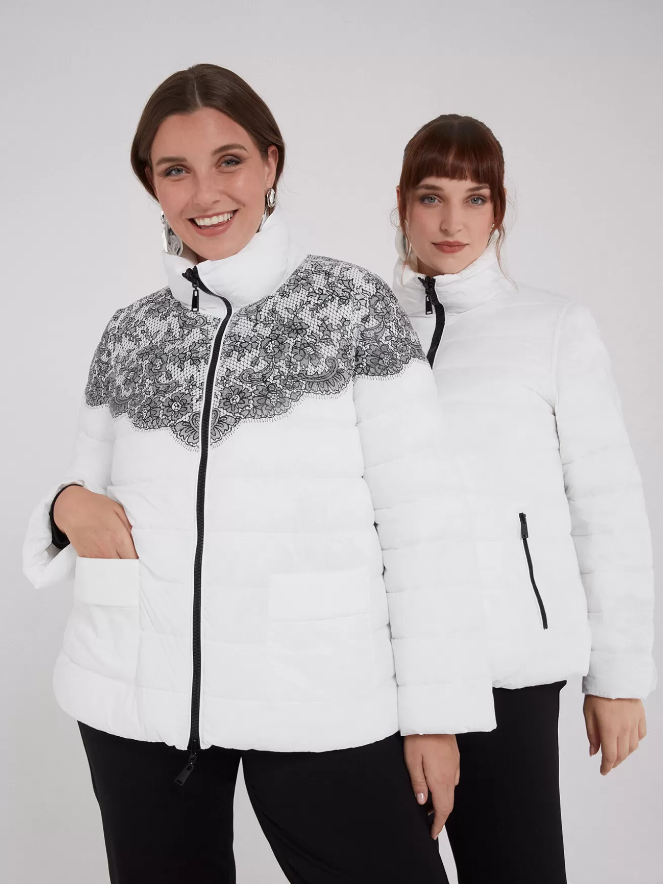 Outlet Fiorella Rubino Piumino Reversibile Con Stampa Pizzo In Sorona® Aura Bianco