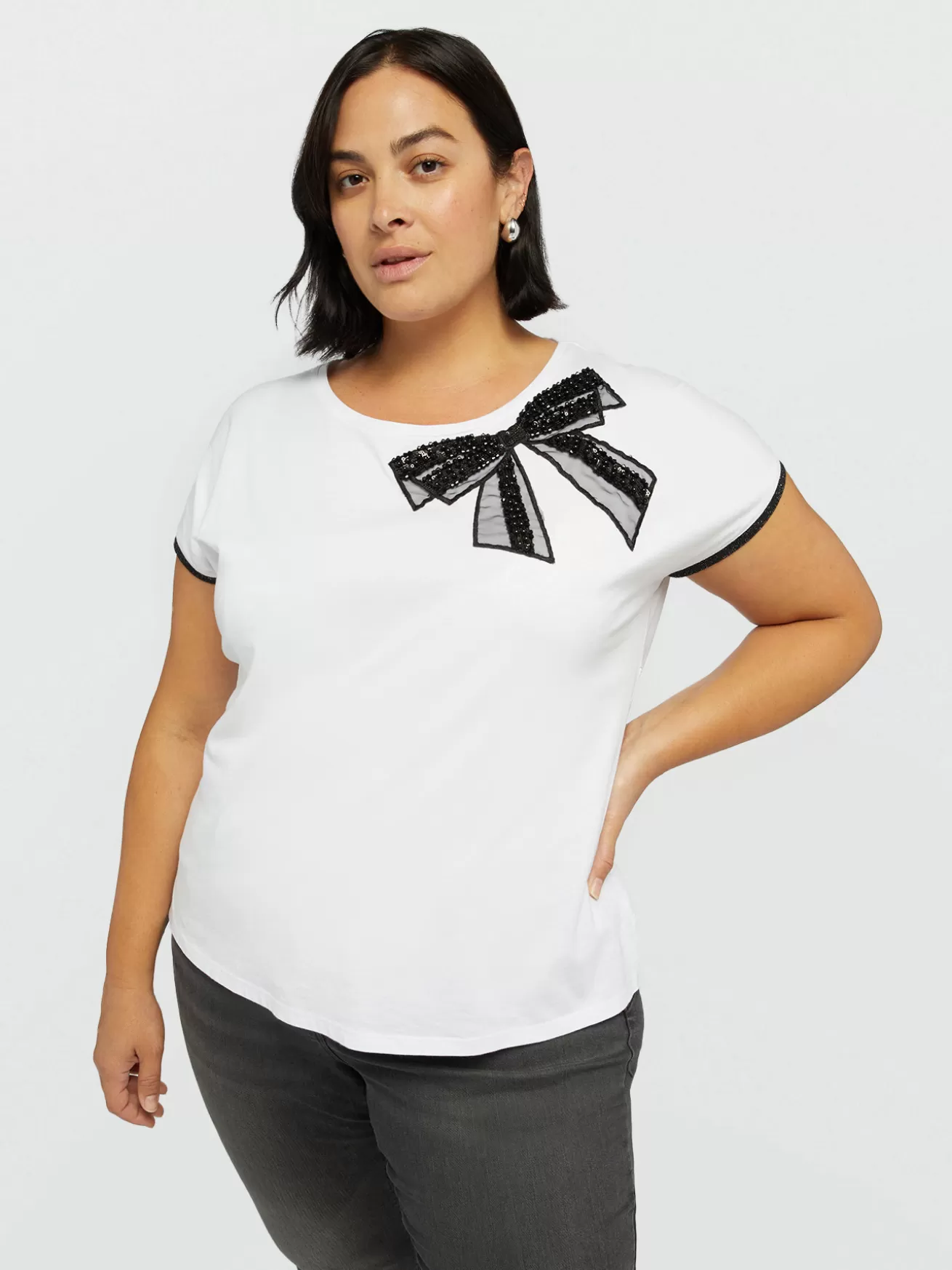 Store Fiorella Rubino T-shirt Con Fiocco In Paillettes Bianco