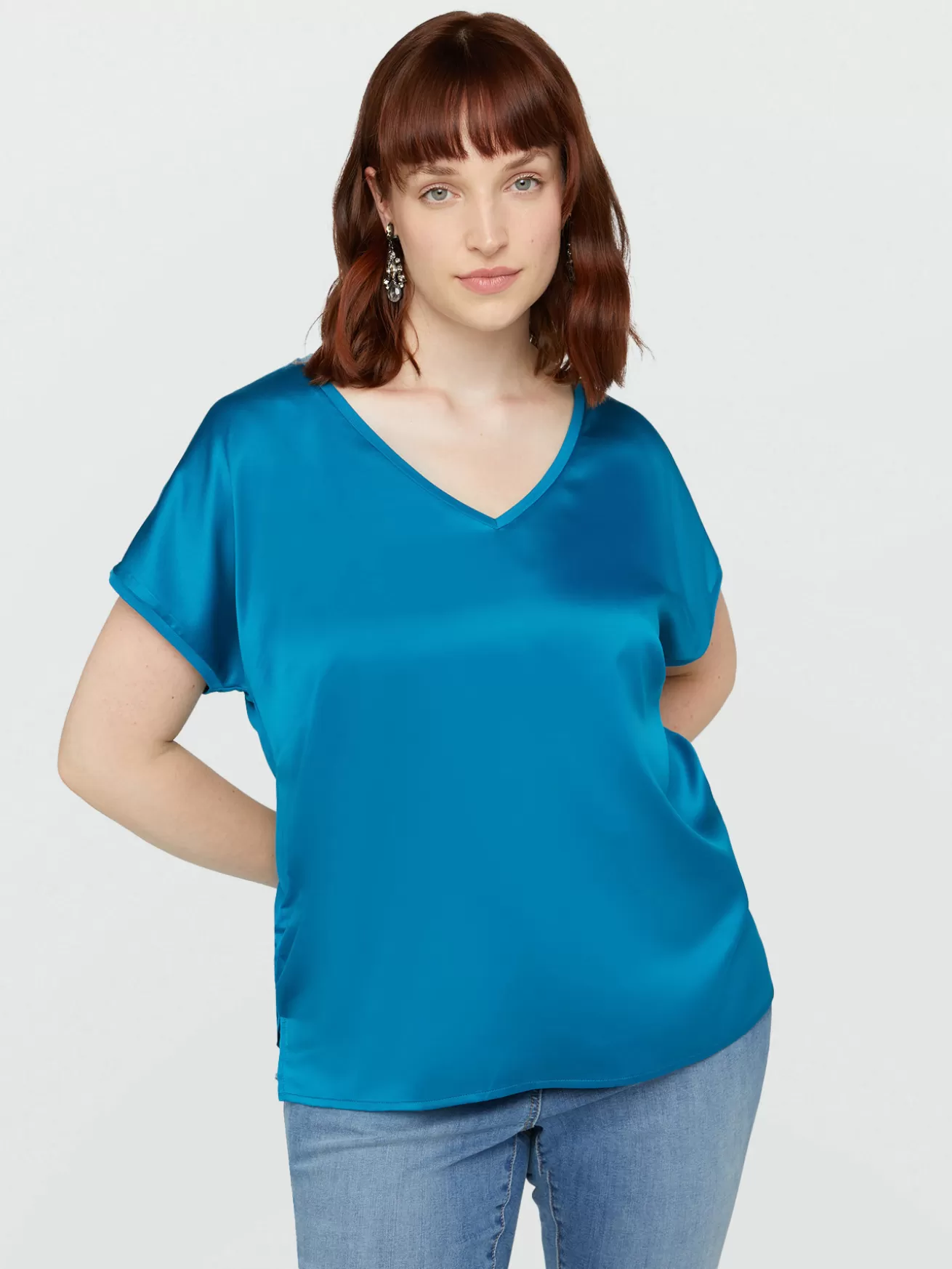 Sale Fiorella Rubino T-shirt In Raso E Jersey Azzurro