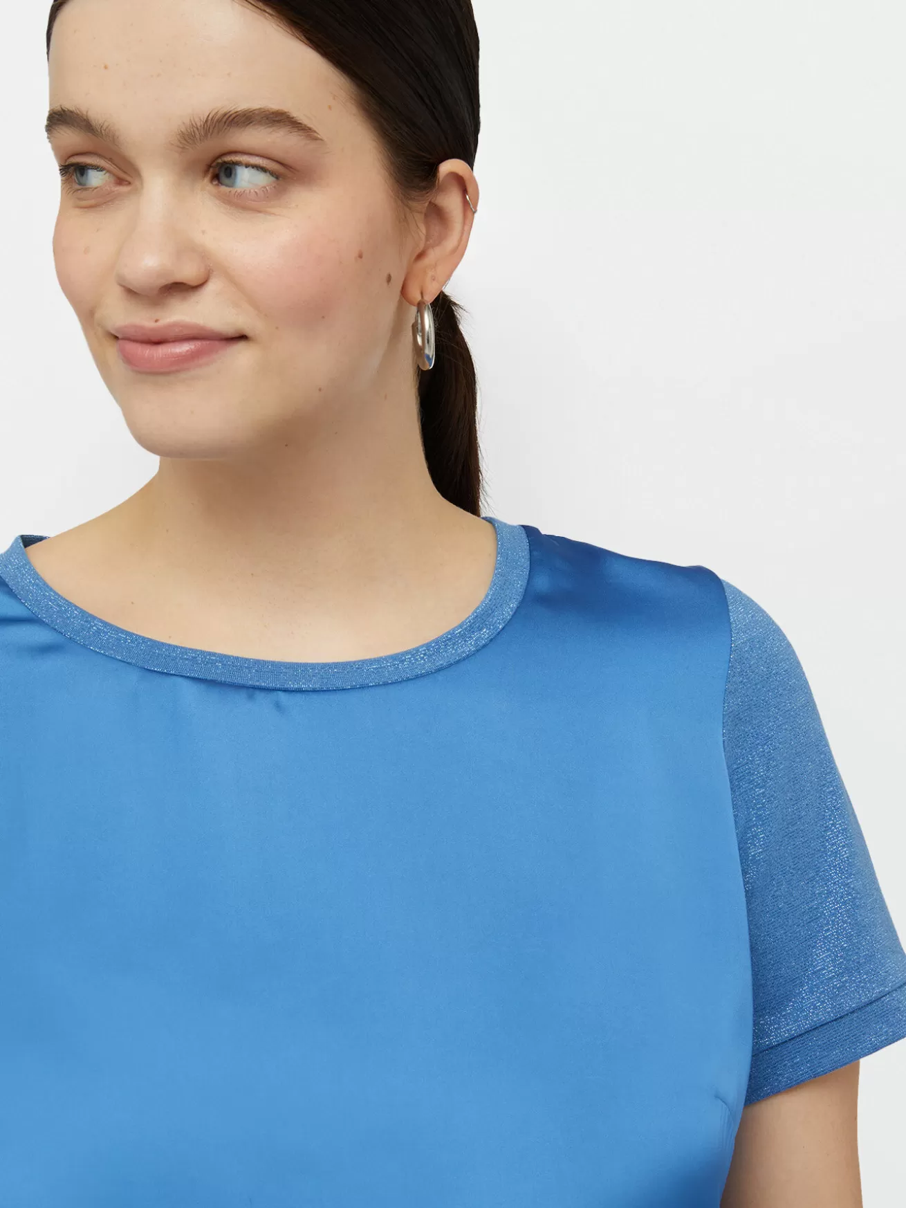 Clearance Fiorella Rubino T-shirt In Raso E Jersey Lurex Azzurro