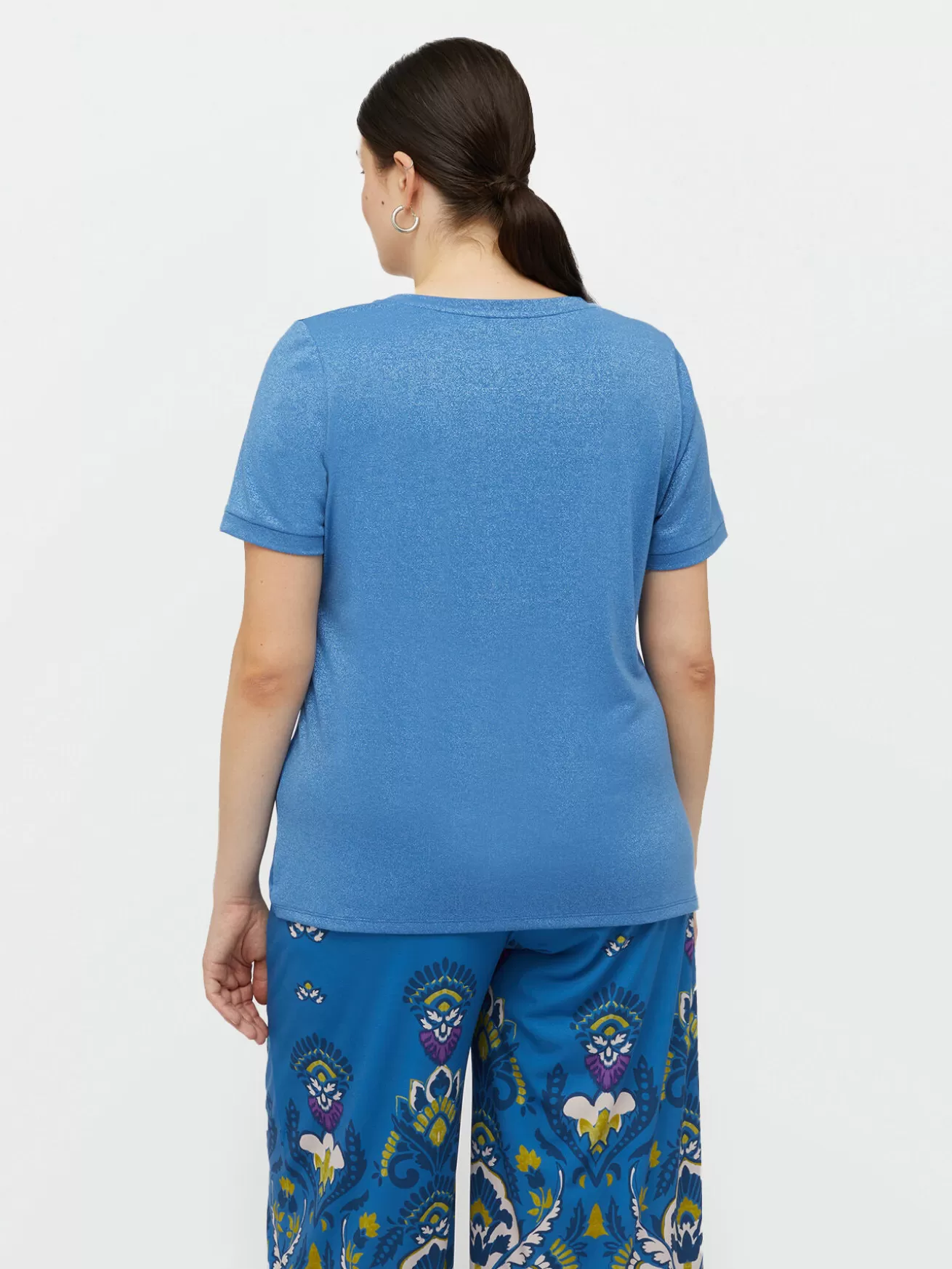 Clearance Fiorella Rubino T-shirt In Raso E Jersey Lurex Azzurro